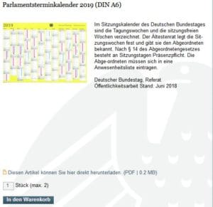 Parlamentsterminkalender 2019